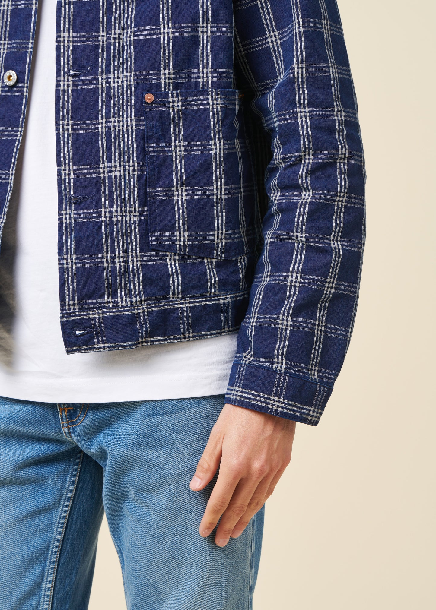 Veste denim en coton bio | bleu "dante ii indigo check jacket - blue"