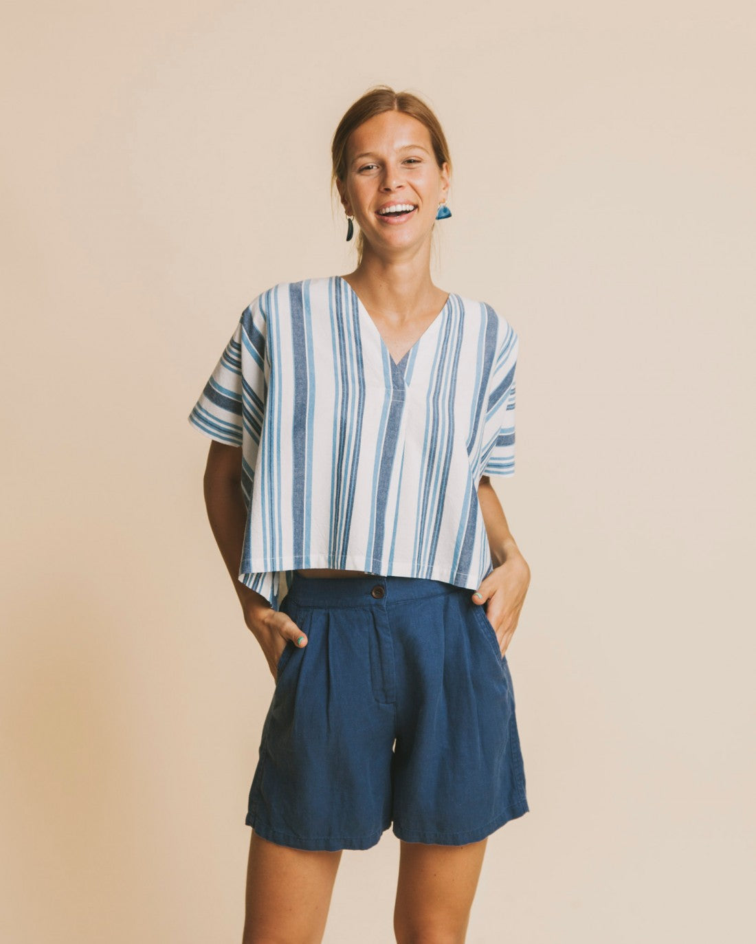 Short bleu canard en chanvre, coton bio et tencel - Mamma