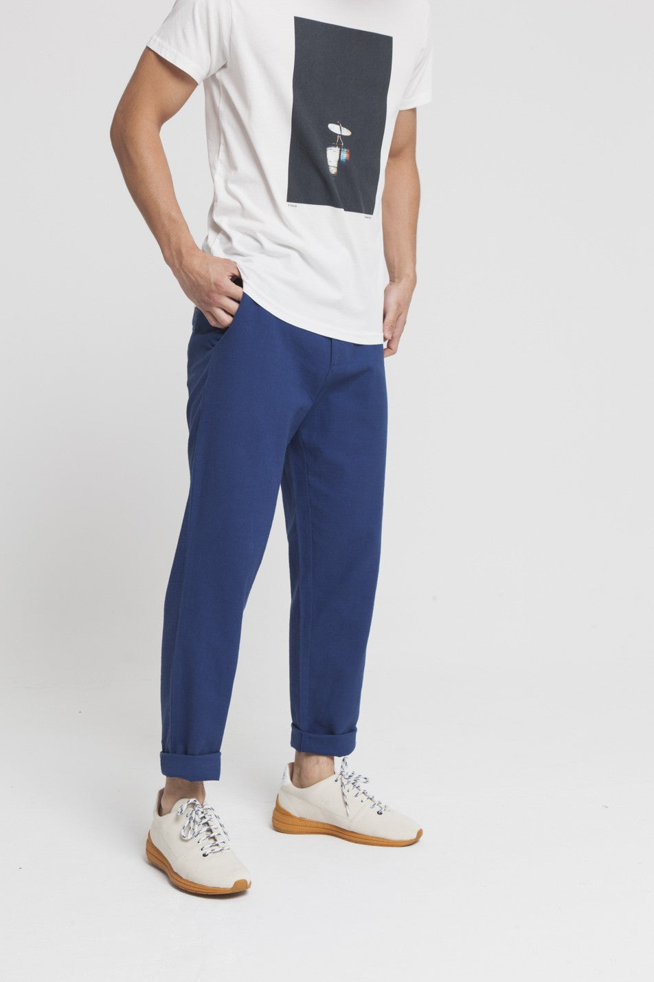 Pantalon bleu en coton bio -blue marcel