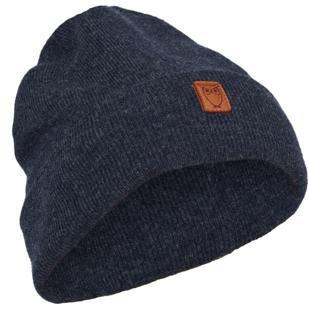 Bonnet à revers en laine bio bleu