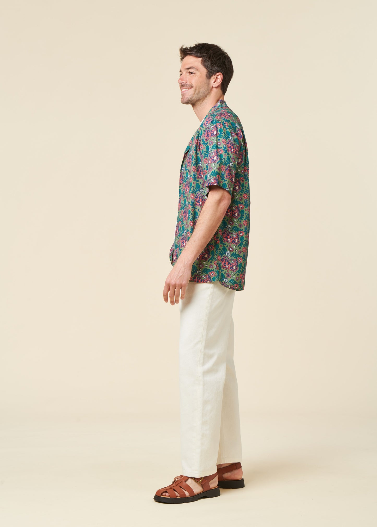 Chemise en ecovero | vert "asis percales tigris aloha shirt light green"