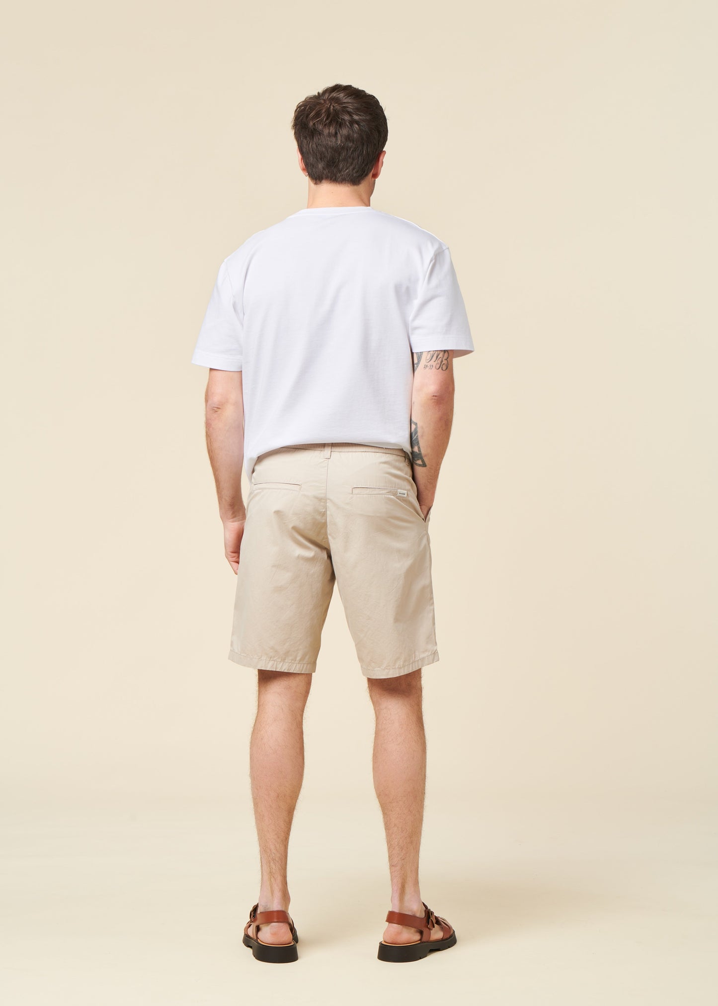 Short léger en coton bio | beige "Fig loose poplin elastic waist string shorts light feather gray"