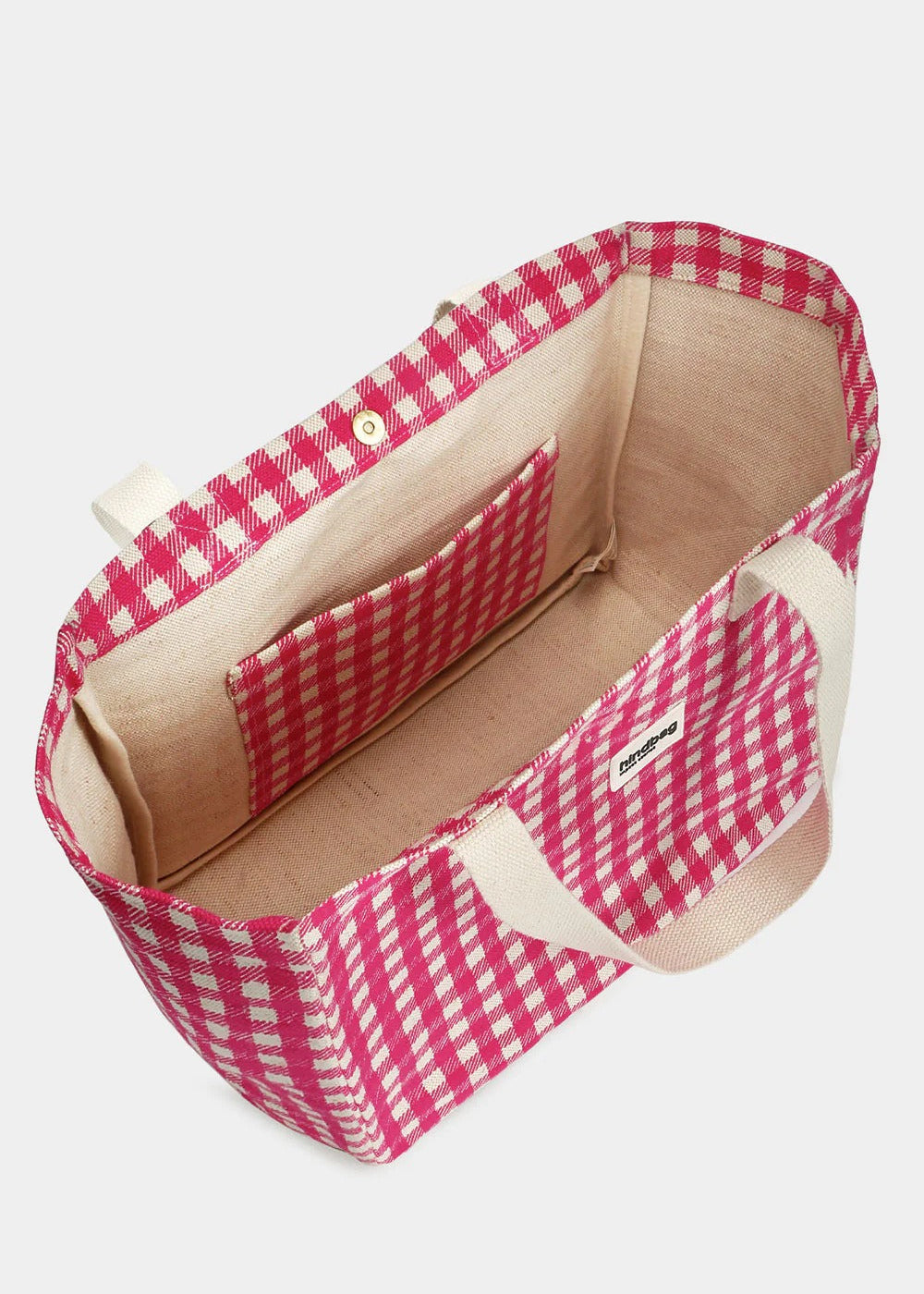 Sac cabas en jute et coton bio | rose "claude - vichy rose"