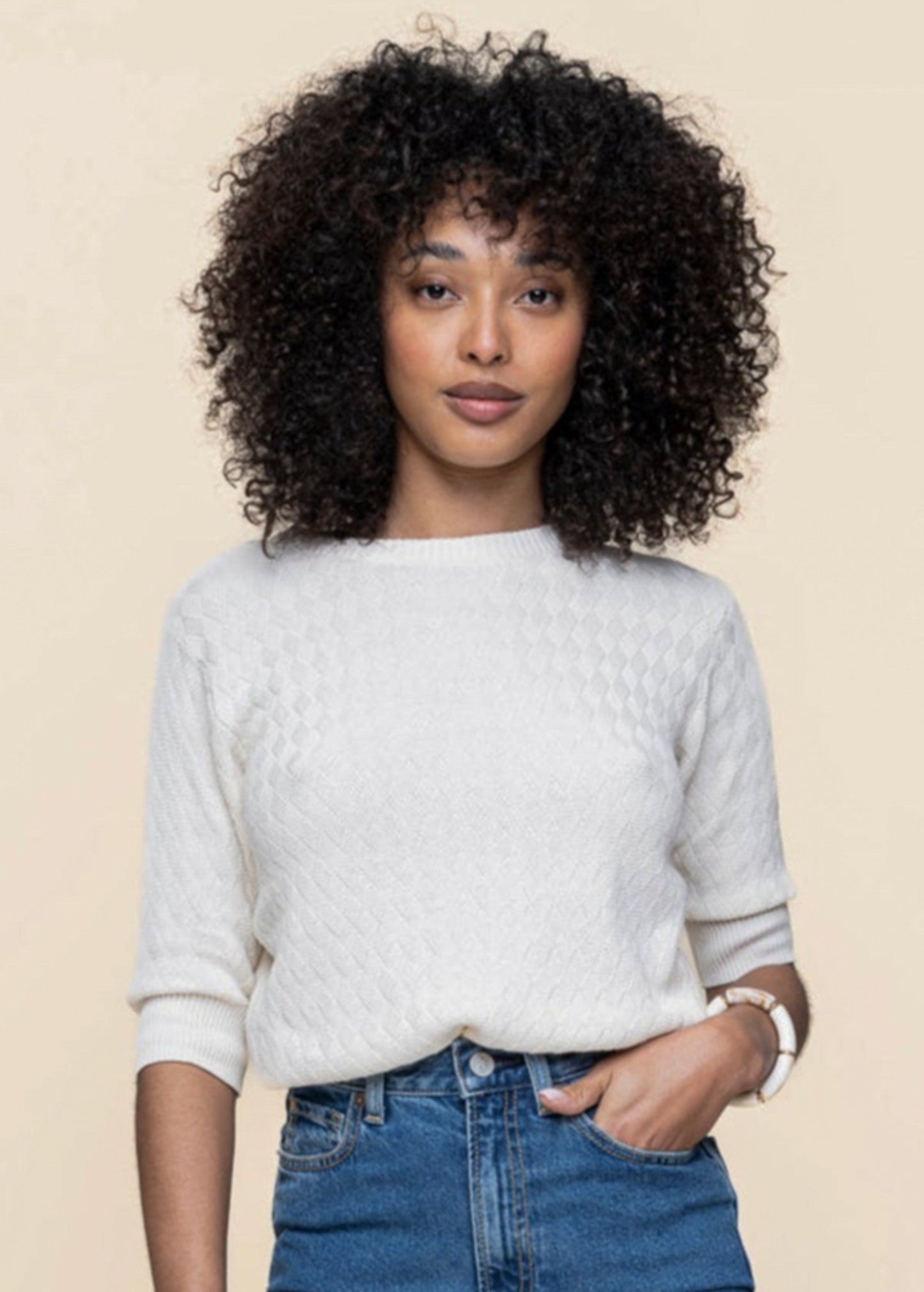 Top maille en coton bio | beige "muike-gots sweater - cream"