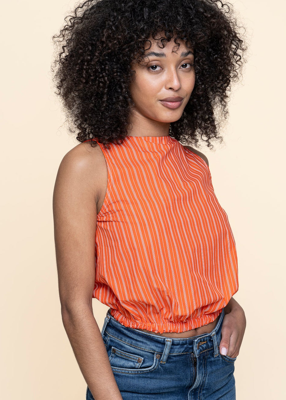 Top en coton bio | rayé "Amalien - cherry red/white striped"