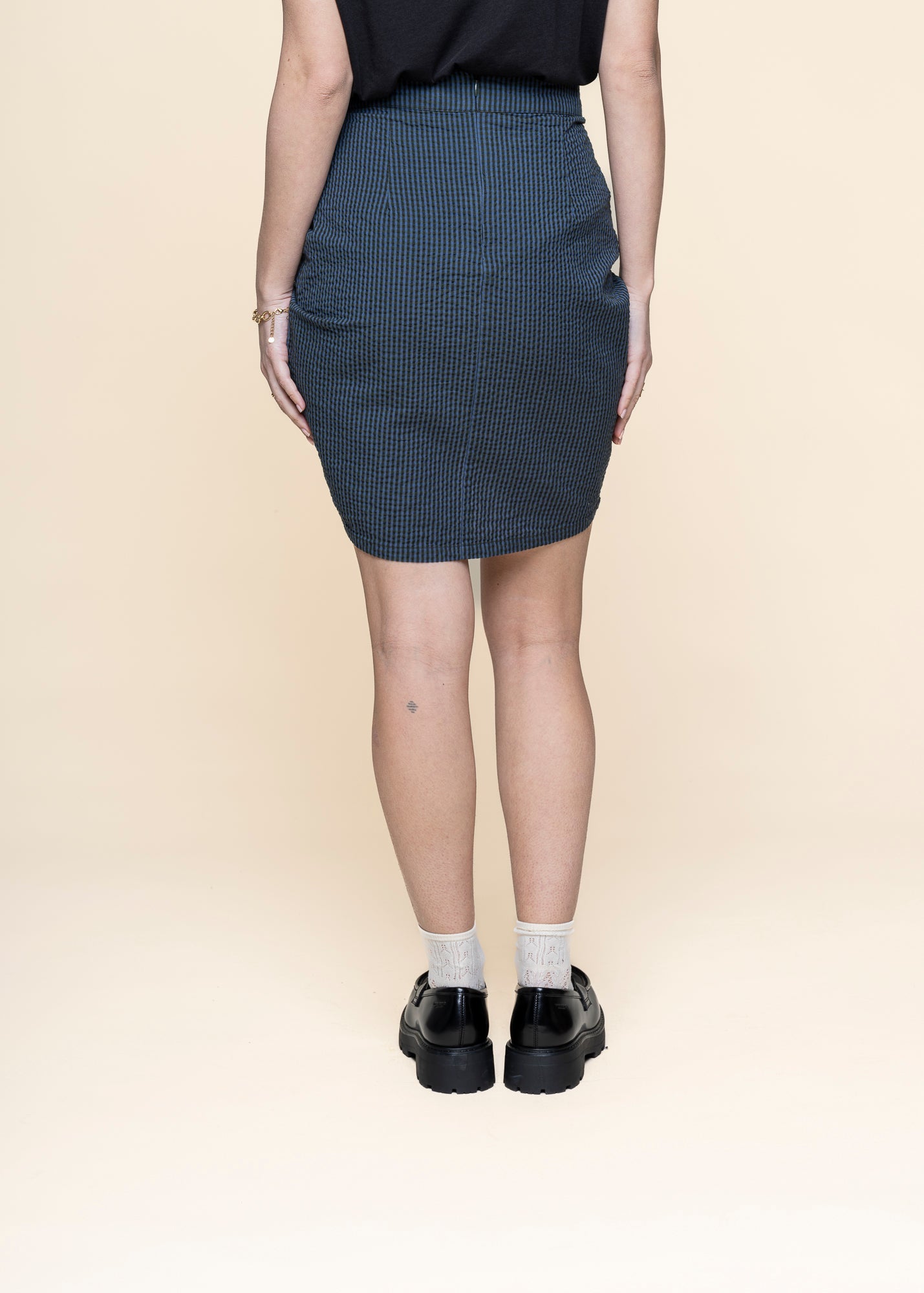 Jupe plissée en coton bio | vert "bottle green checks seersucker rachel skirt"