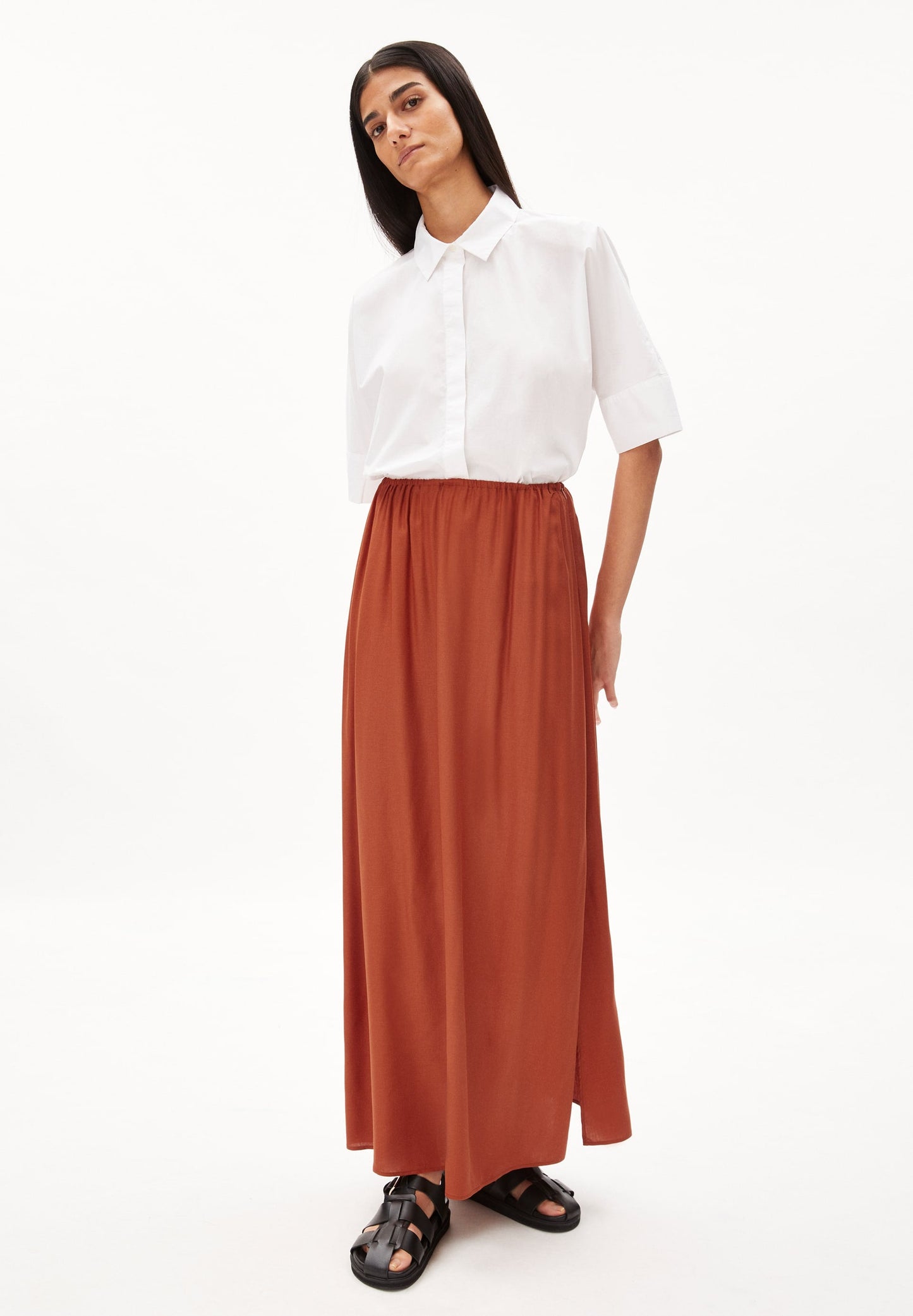 Jupe longue terracotta en viscose ecovero - catrionaa