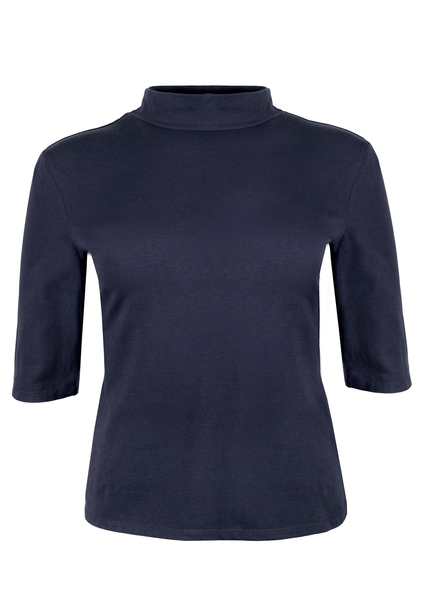 T-shirt manches 3/4 col roulé marine en coton bio - Cecily