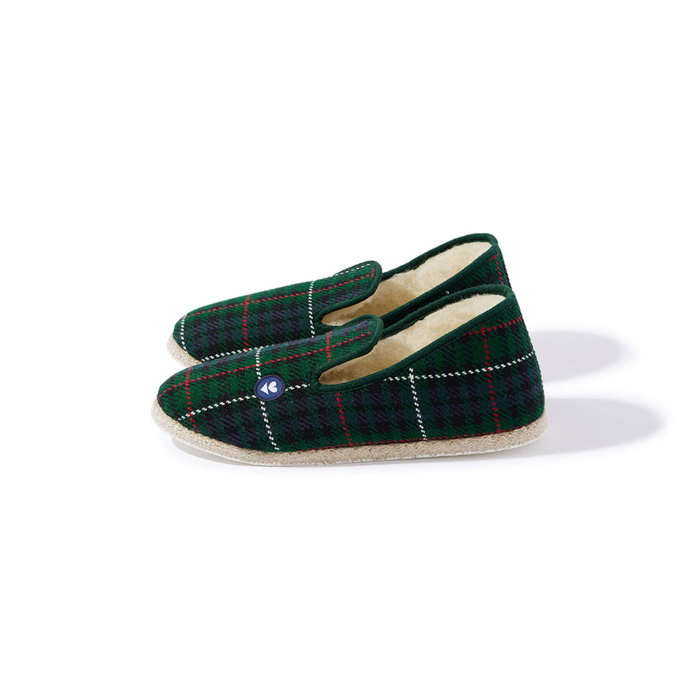 Pantoufles en laine - tartan vert