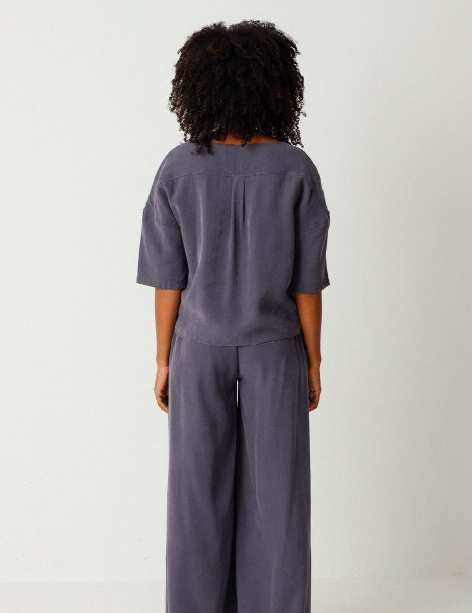 Blouse manches 3/4 en tencel | gris "basoa shirt dark grey"