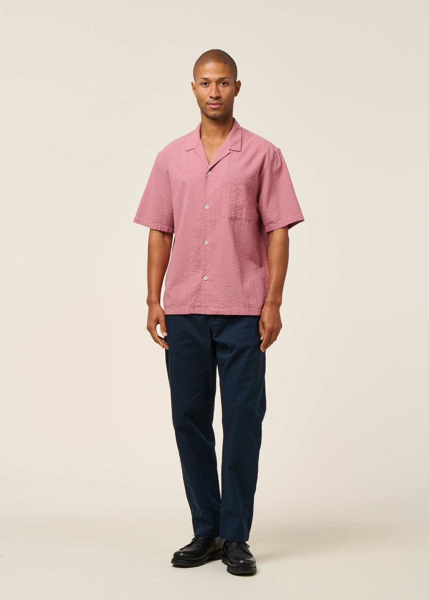 Chemise manches courtes en coton bio | rose "bowling shirt - pink stone"