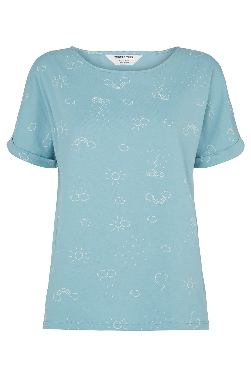 T-shirt turquoise à motifs en coton bio - clouds pyjama tee green