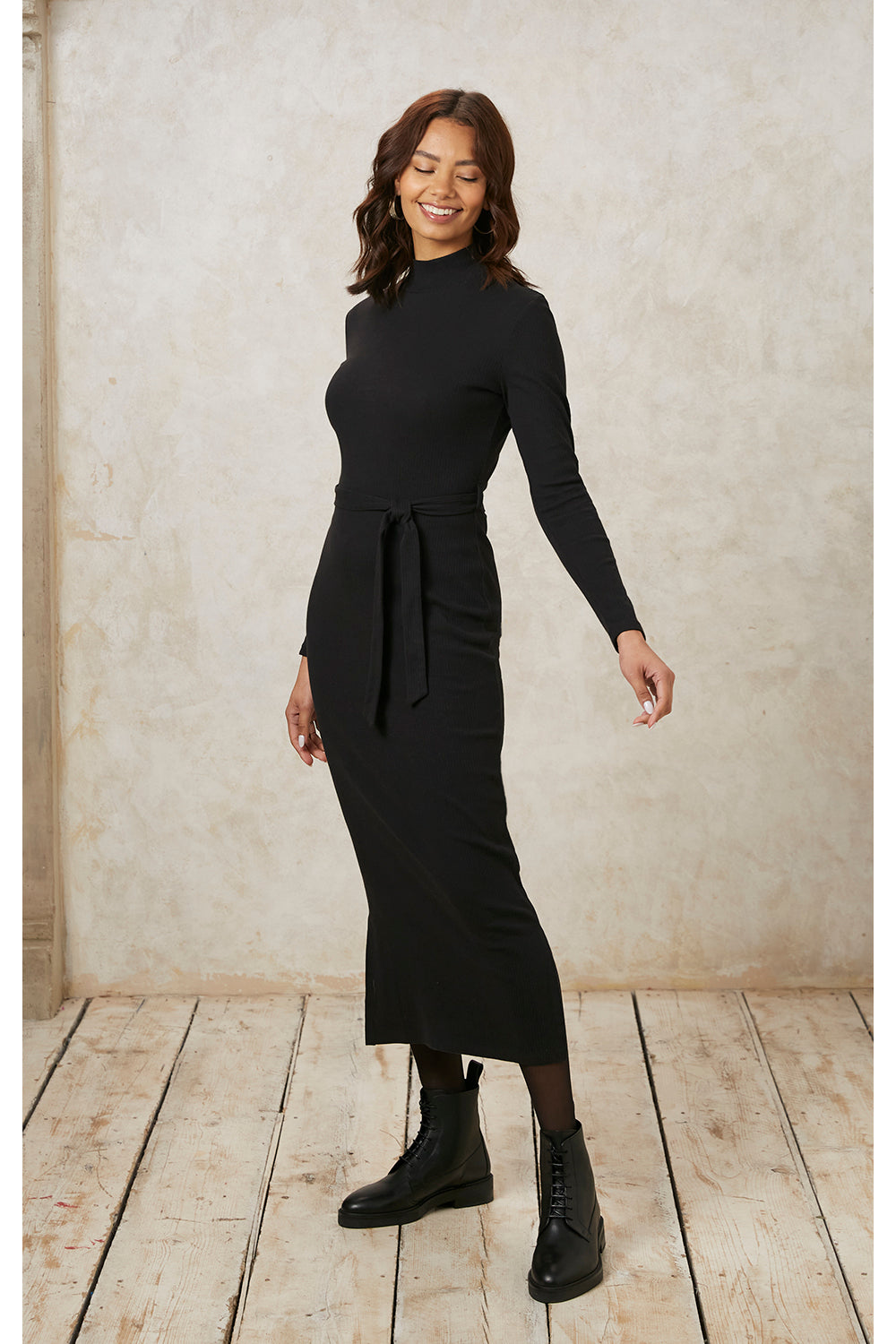 Robe moulante noire en coton bio - corey rib dress black