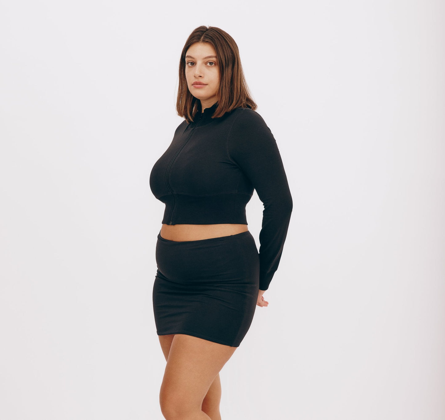 Veste zippée crop en coton bio | Noir "core sport crop zip jacket black"