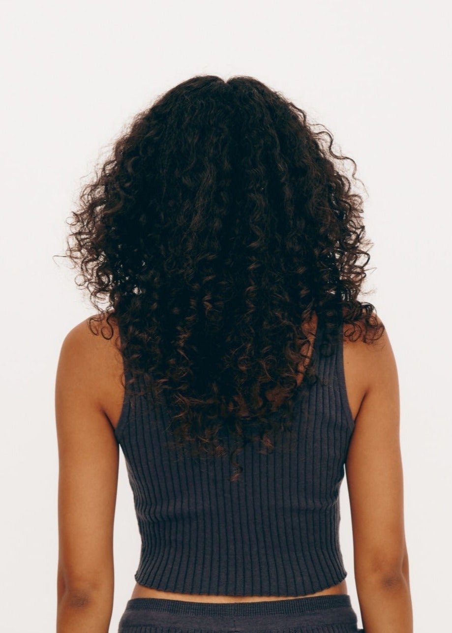 Débardeur côtelé en coton bio | gris "true knit crop tank top slate"