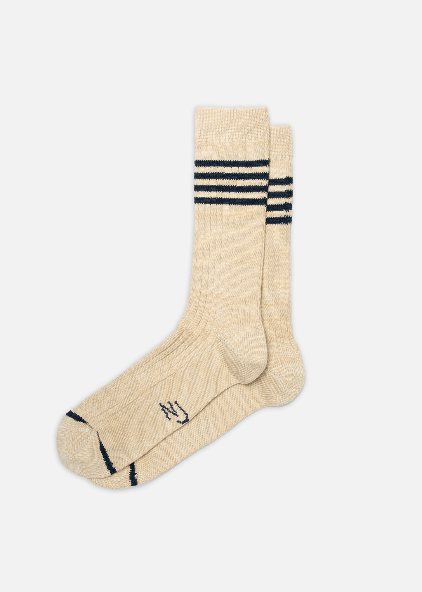 Chaussettes en coton bio | écru "Men tennis socks stripe - blue/beige" | Blue/beige