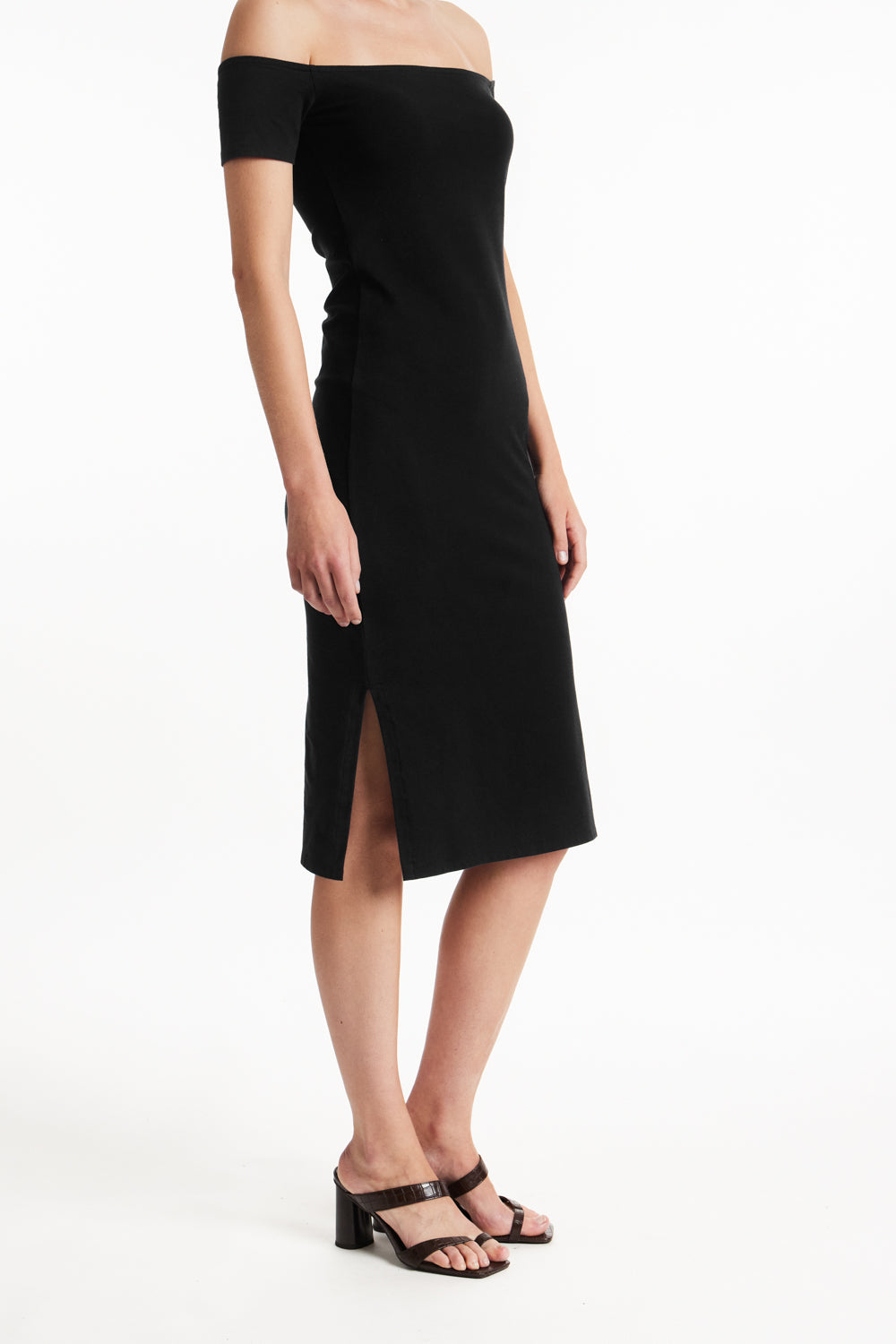 Robe col bardot noire en coton bio - emer dress black