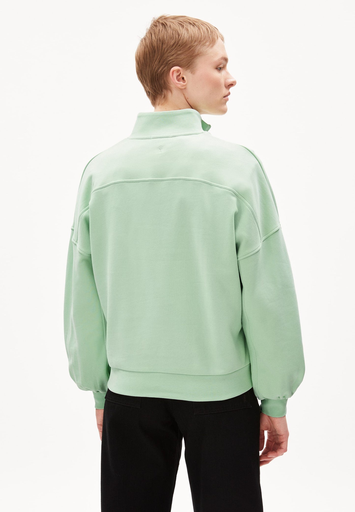 Sweat col zippé vert pomme en coton bio - eminaa light apple neon