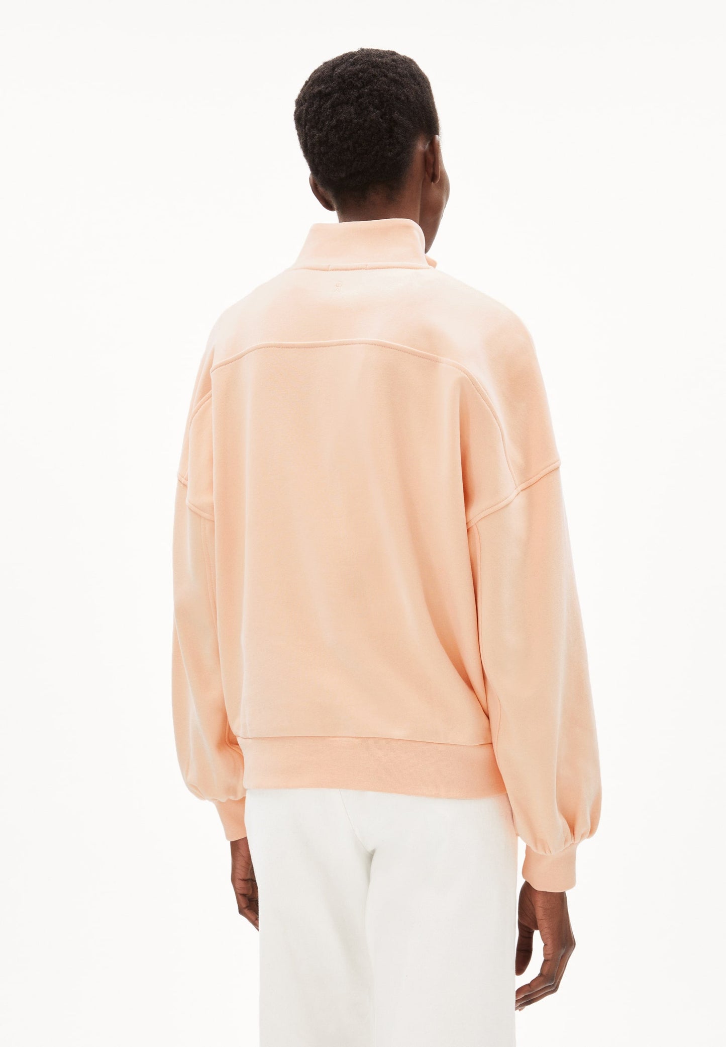 Sweat col zippé saumon en coton bio - eminaa pompero