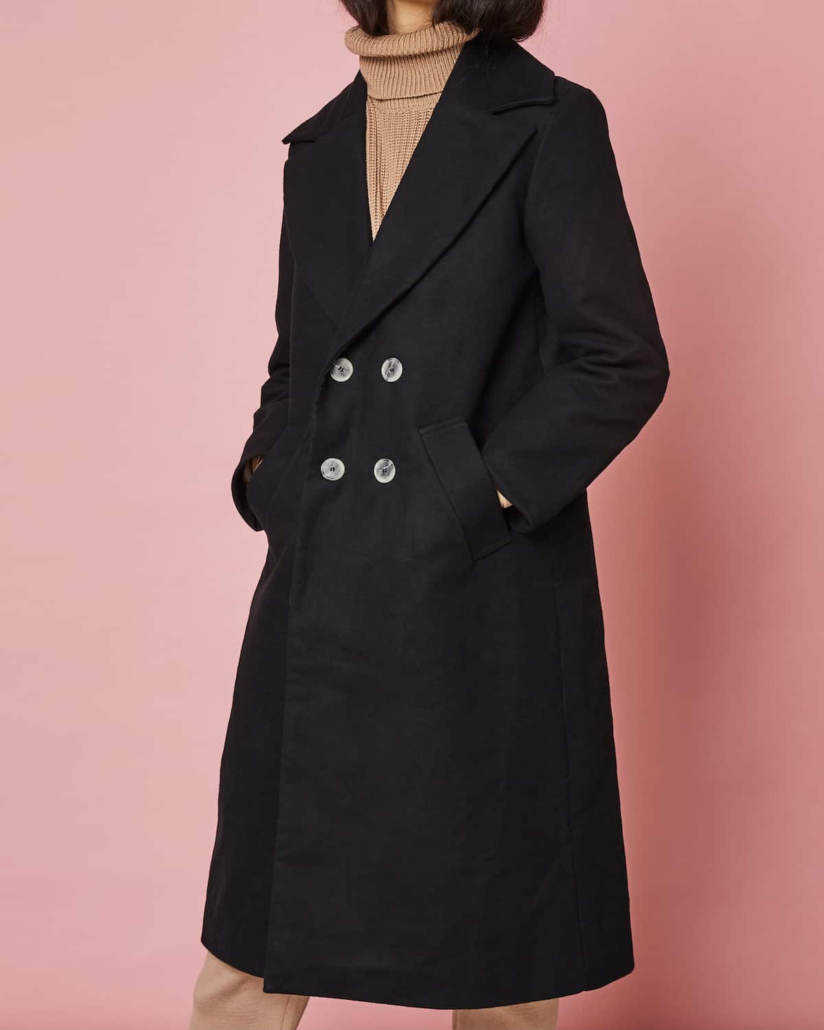 Manteau long noir en coton bio moleskine - Europa black