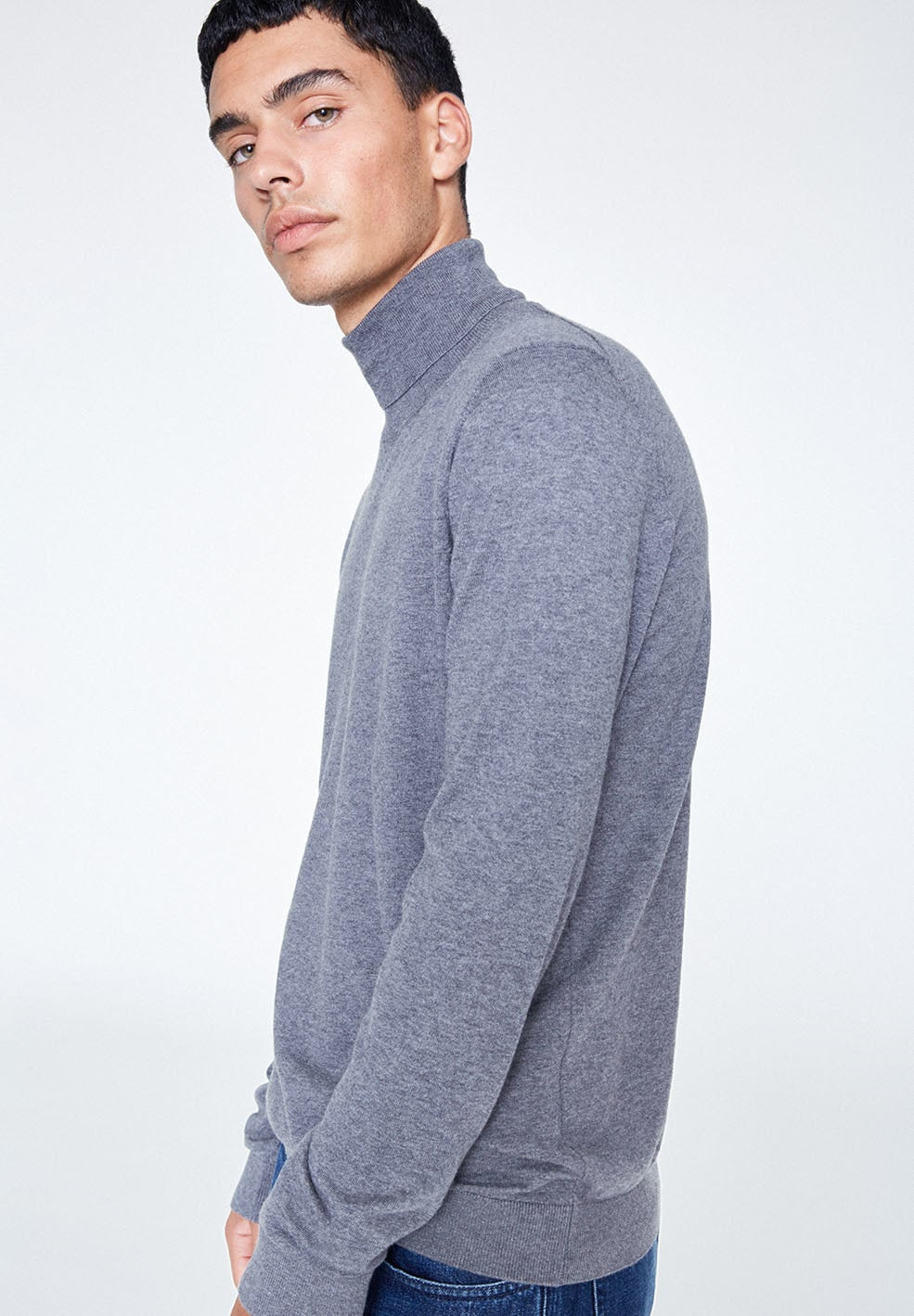 Pull col roulé gris en coton bio - glaan grey melange