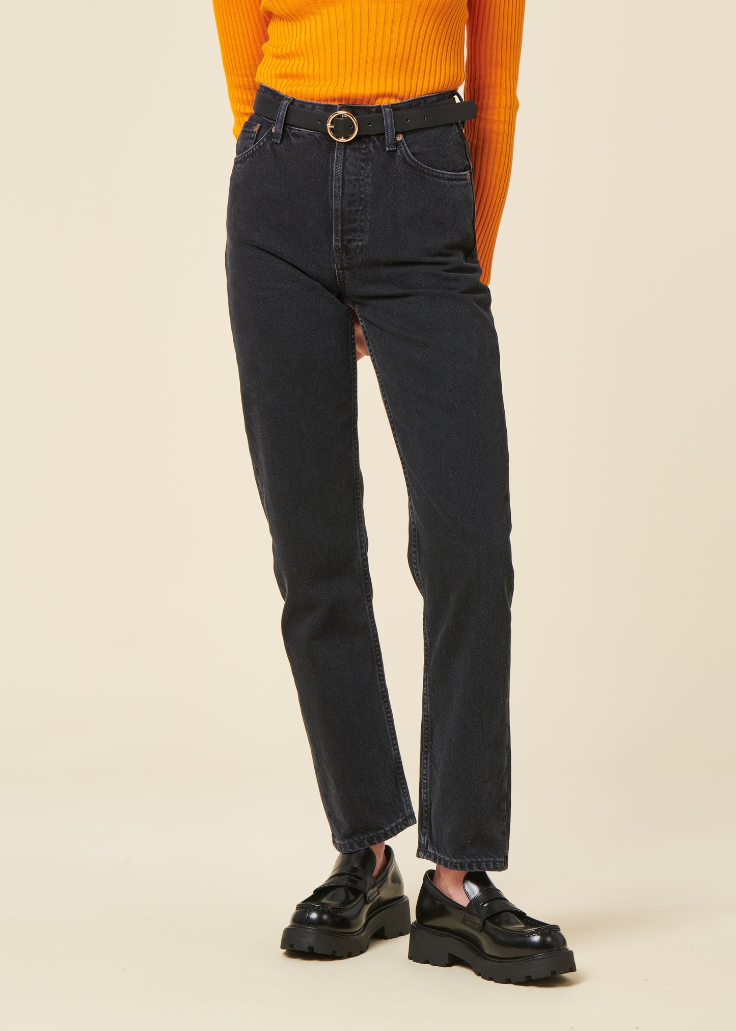 Jean droit en coton bio | noir "lofty lo black vintage"