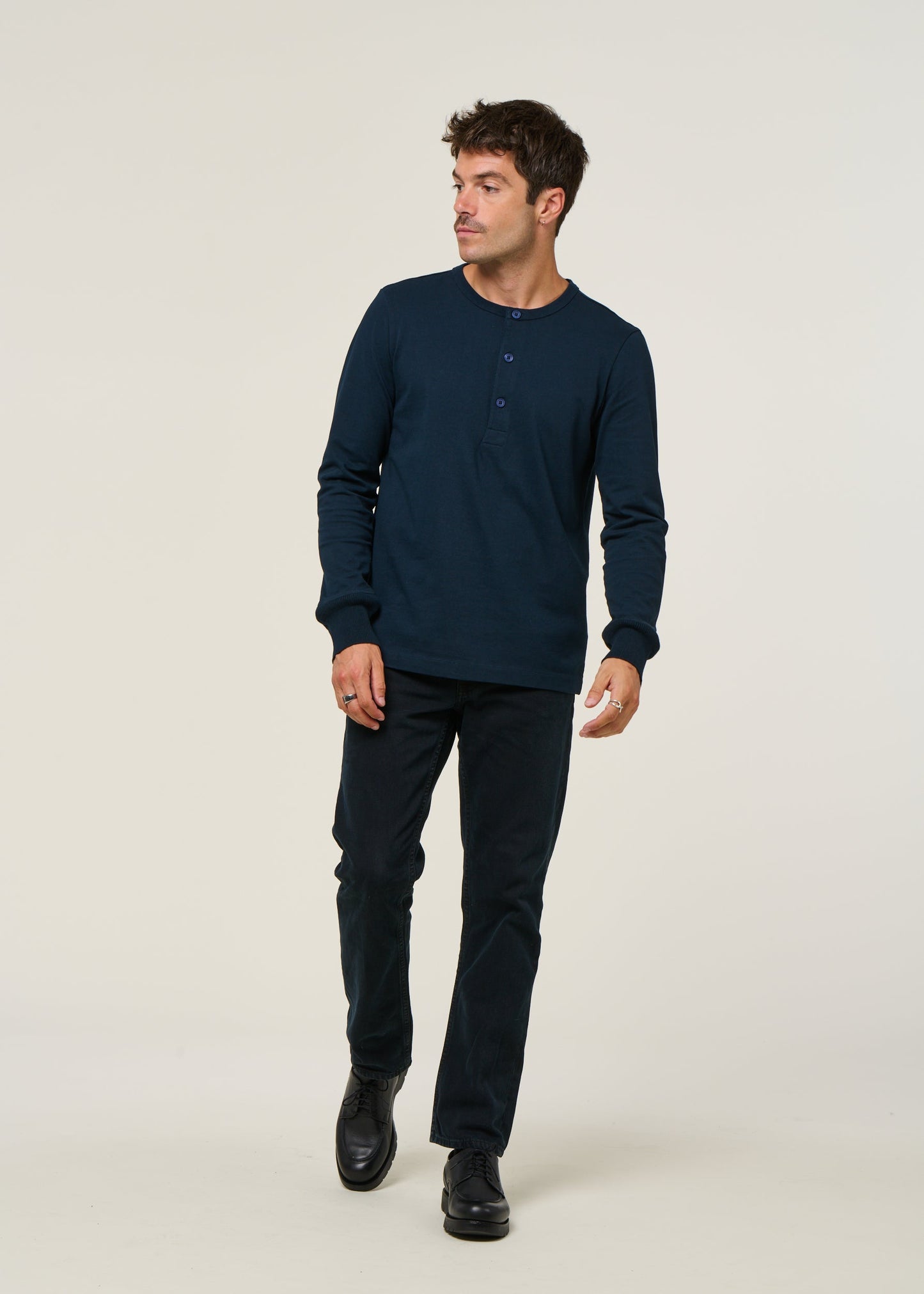T-shirt manches longues en coton bio | marine "bo long sleeve henley total eclipse"