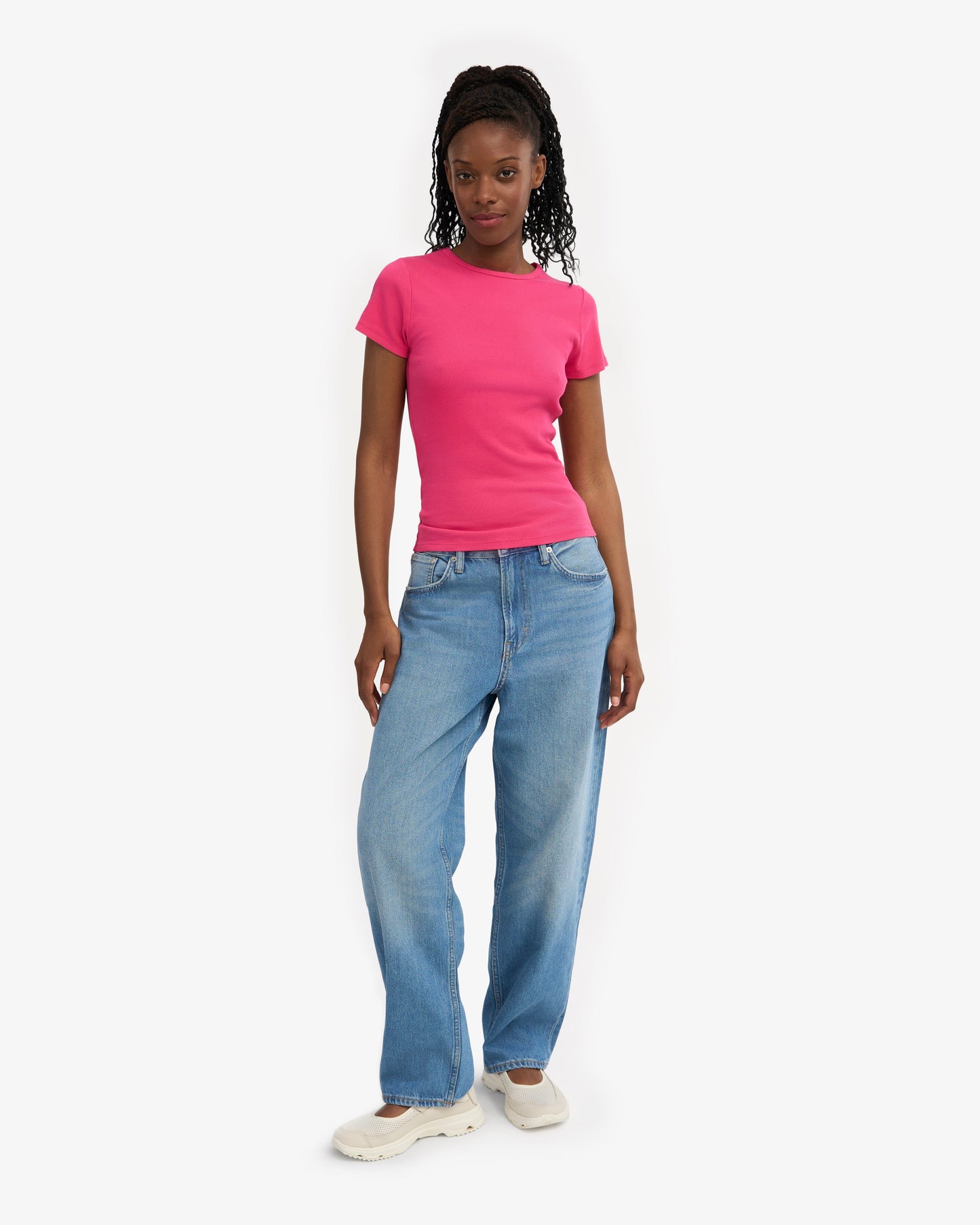 T-shirt côtelé en coton bio | rose "organic rib ss t-shirt - bubblegum pink"