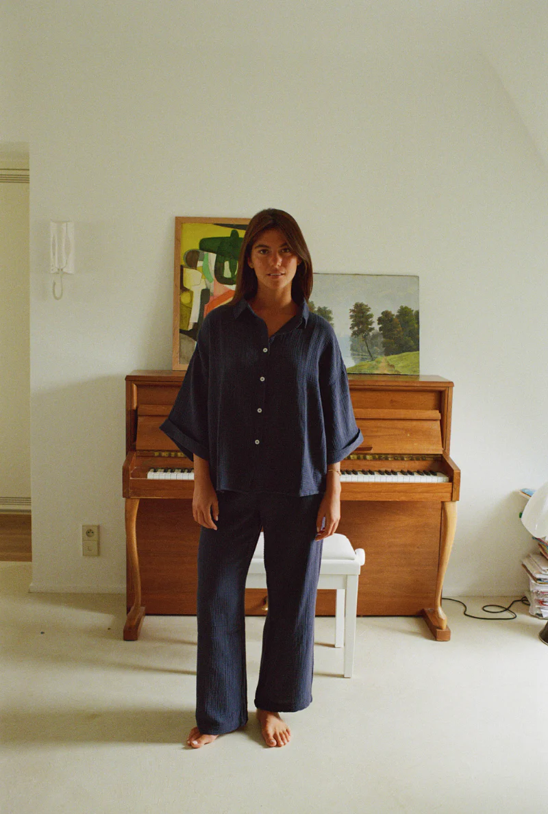 pantalon de pyjama en coton bio | mimosa - bleu