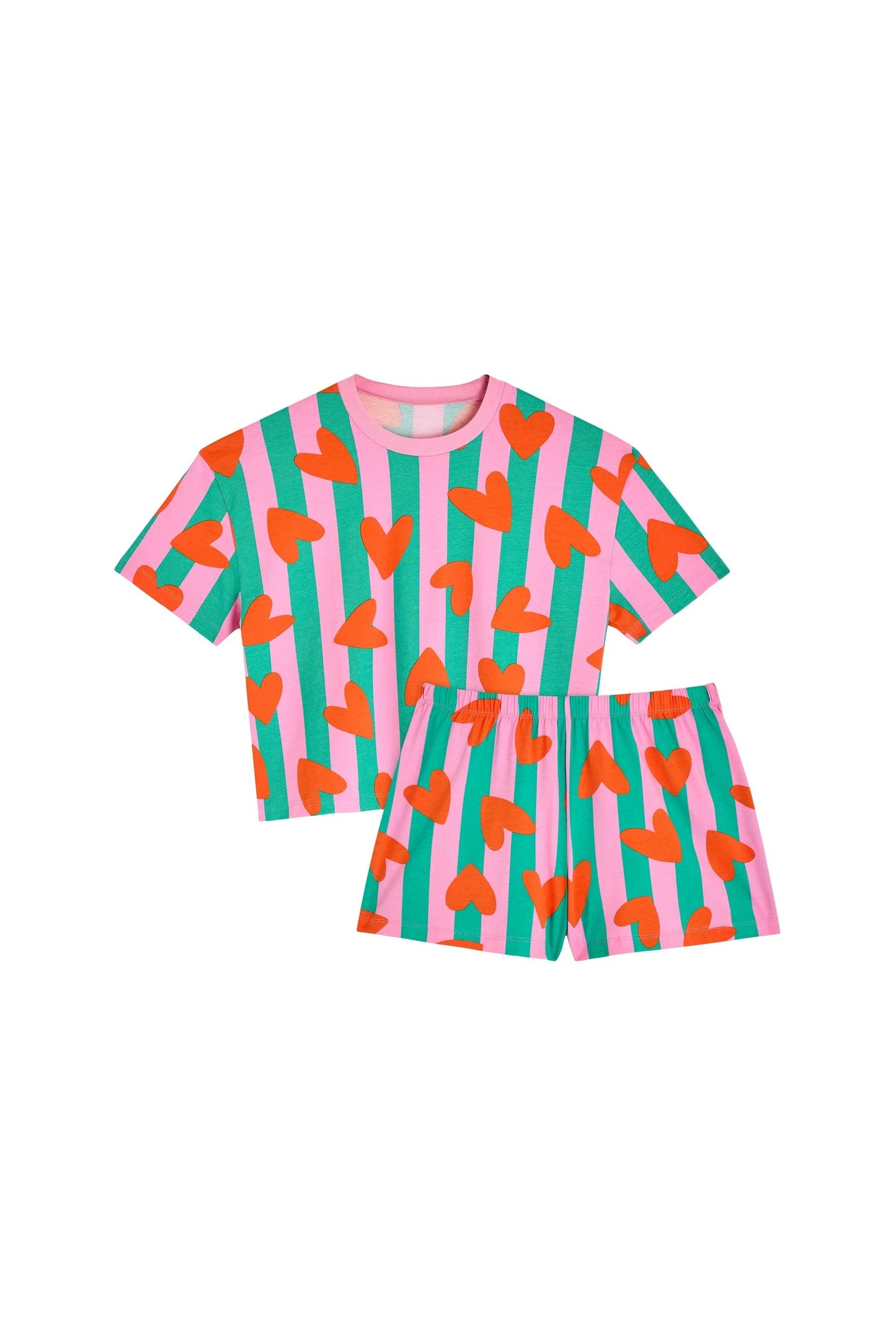 pyjama en coton bio |coeurs rayures - vert