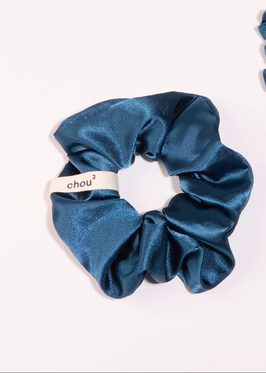 chouchou en satin upcyclé | bleu canard