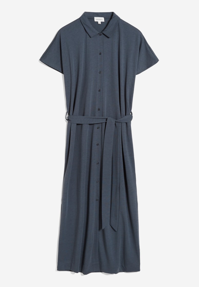 Robe longue cintrée indigo en tencel et coton bio - Iskaa
