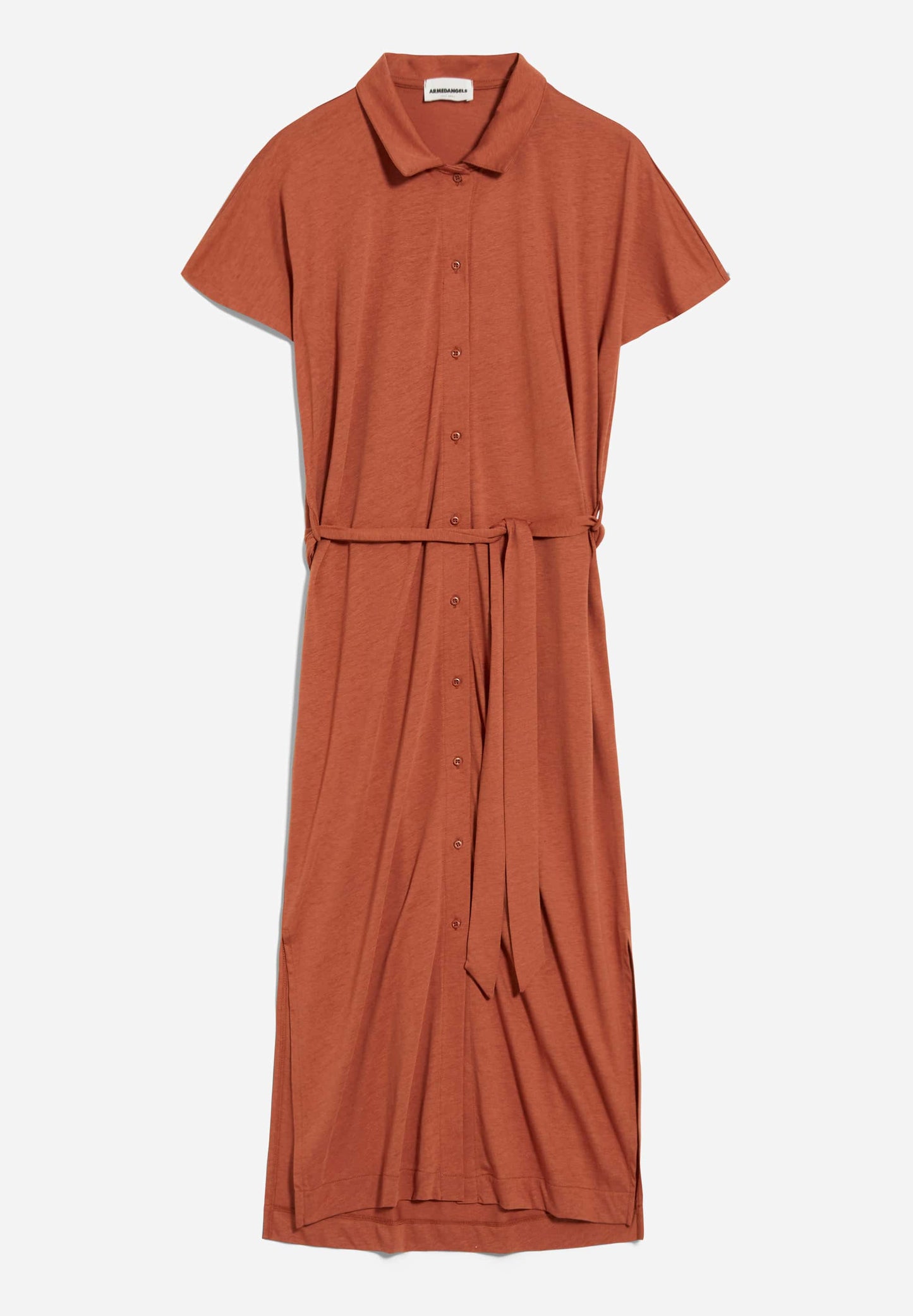 Robe longue boutonnée terracotta en tencel et coton bio - iskaa solid brick
