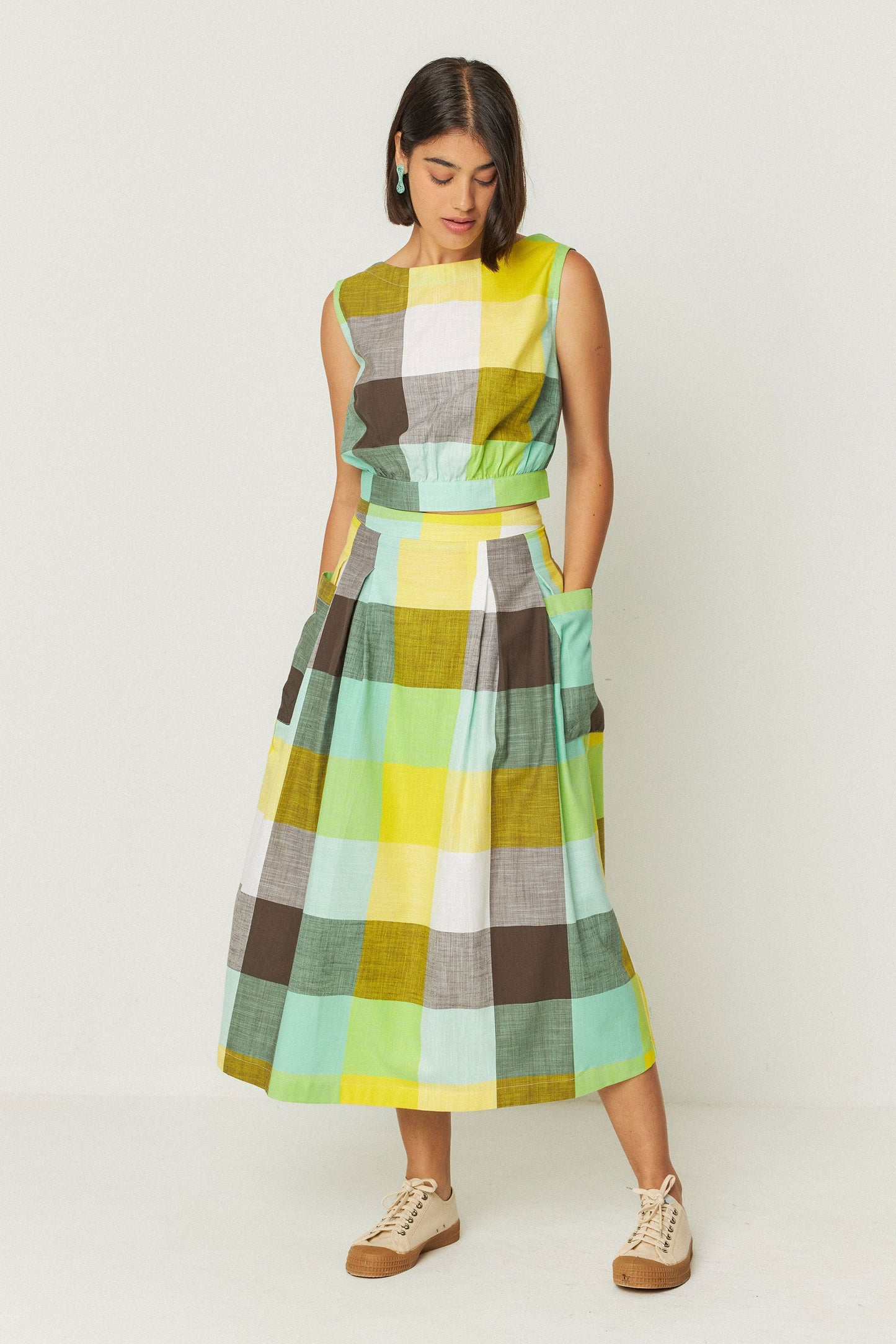 Jupe midi à carreaux en coton bio | multicolore "irama-gots skirt - checks"