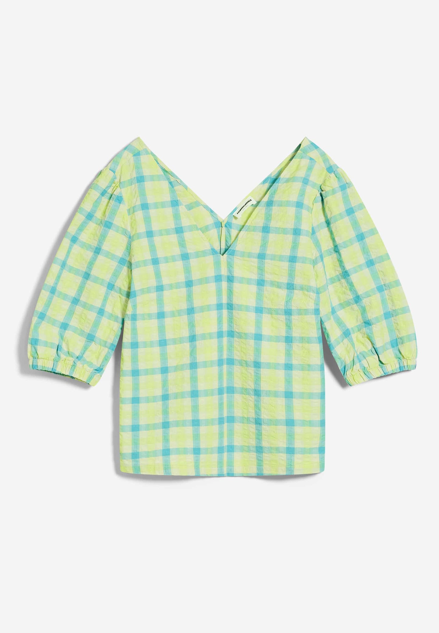 Blouse à carreaux en coton bio - kinaa seersucker light lime