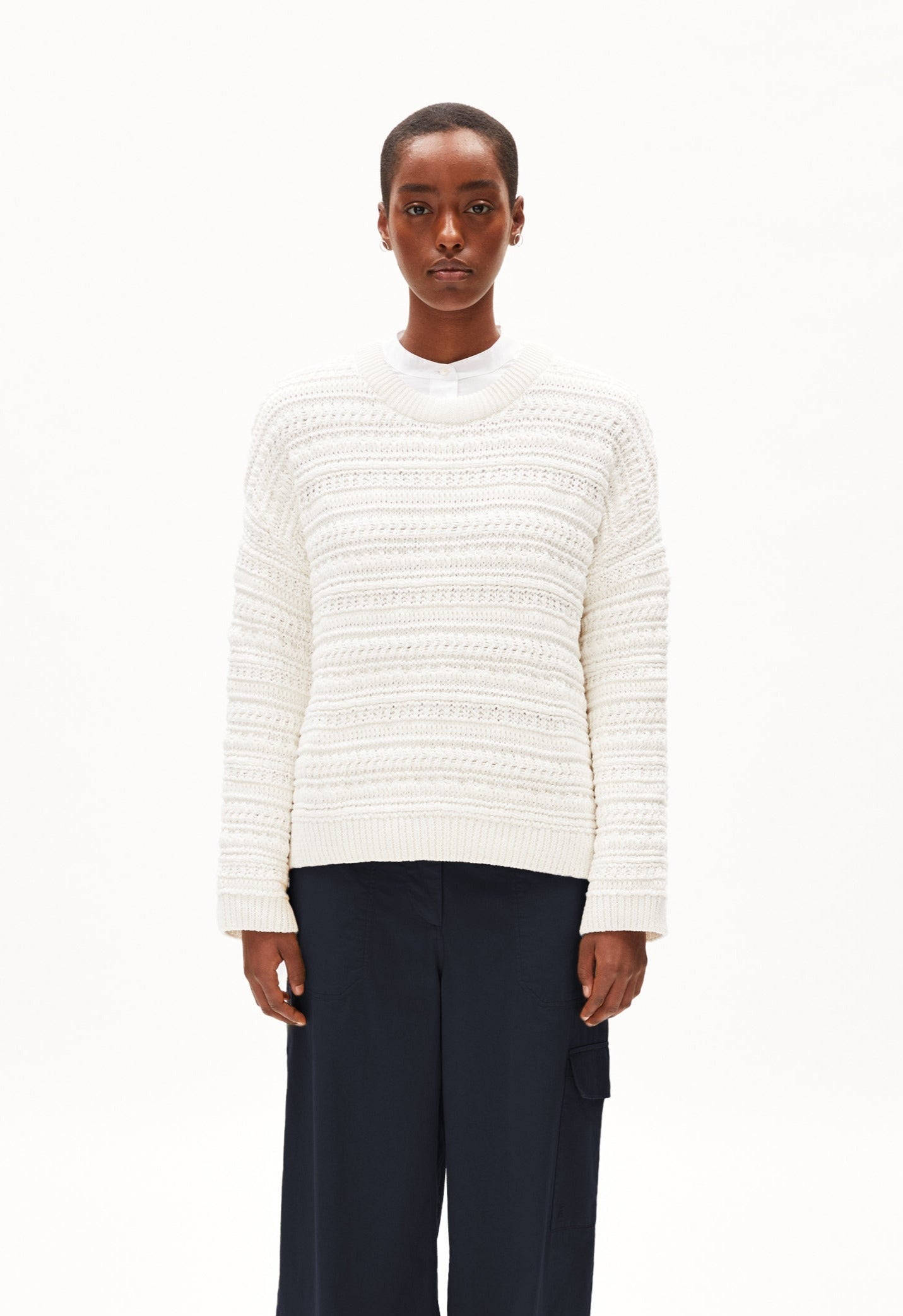Pull blanc maille en coton bio - laniaa off white