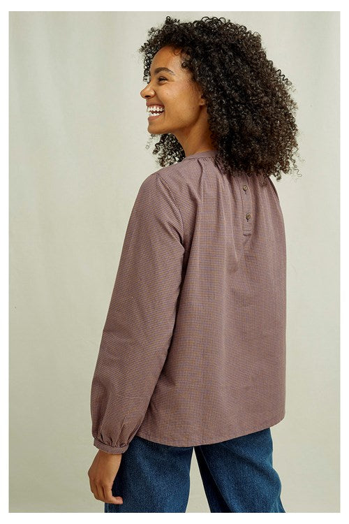 Blouse a mini carreaux violette en coton bio - Larsson