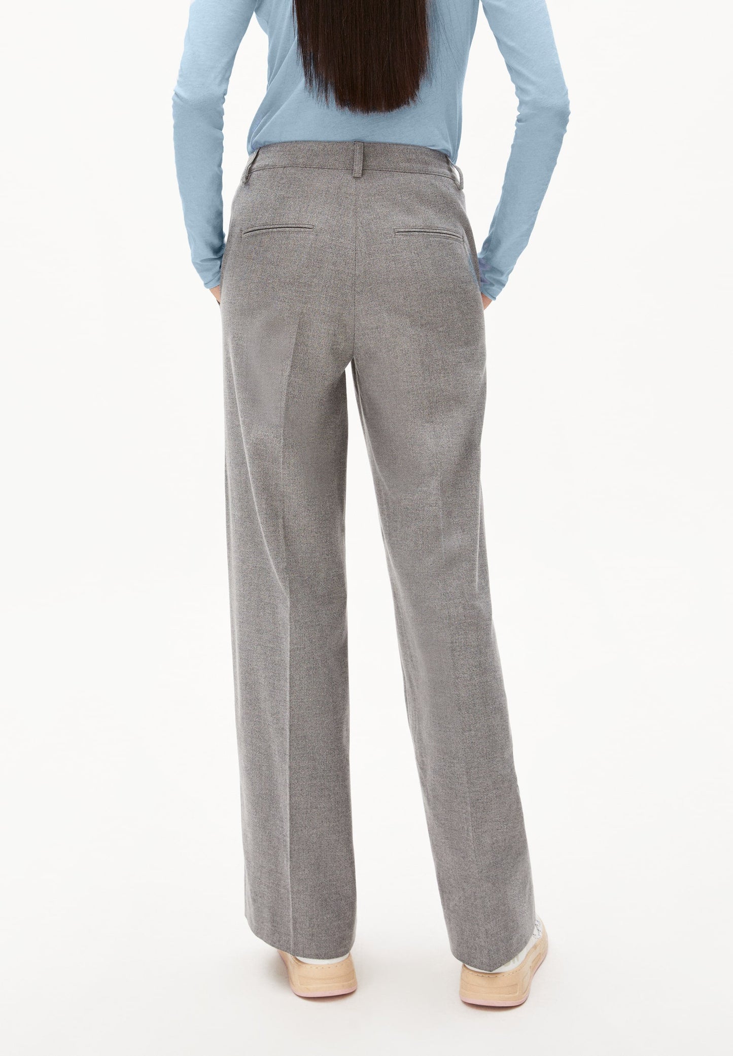 Pantalon ample gris en coton bio - leandraa herringbone grey