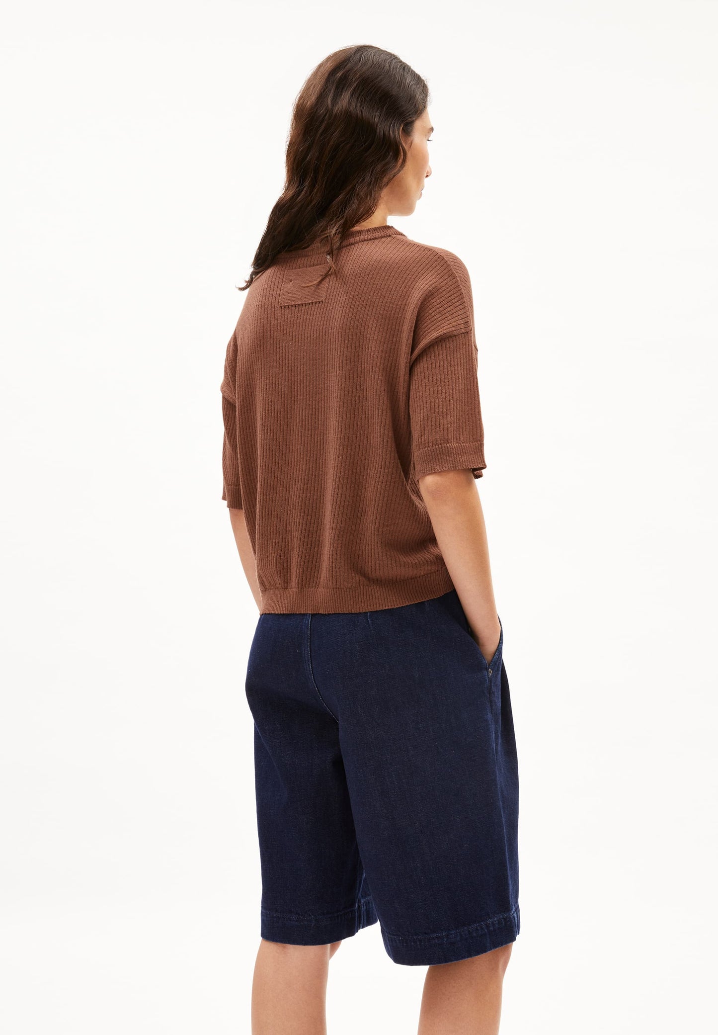 T-shirt côtelé en lin recyclé | marron "lillaas lino nutshell"