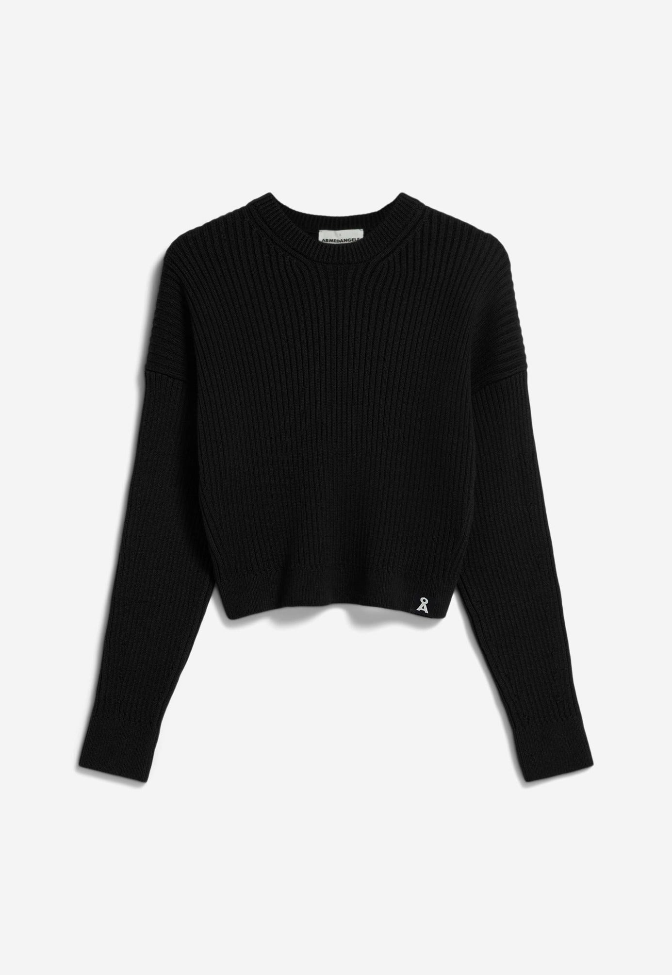 Pull côtelé cropped en coton bio | noir "mayaa merinos - black"