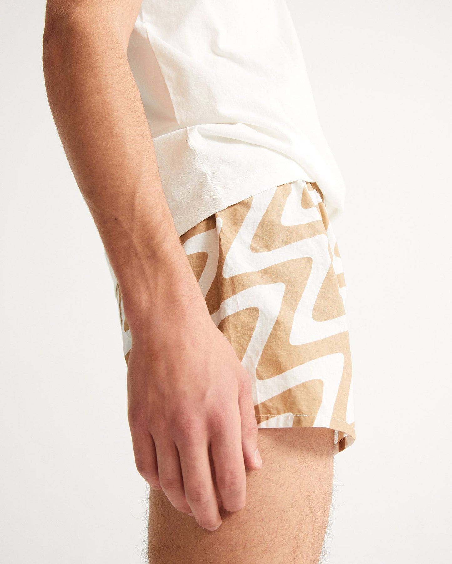 Caleçon bicolore beige et blanc en coton bio - PSYCHO BOXER camel