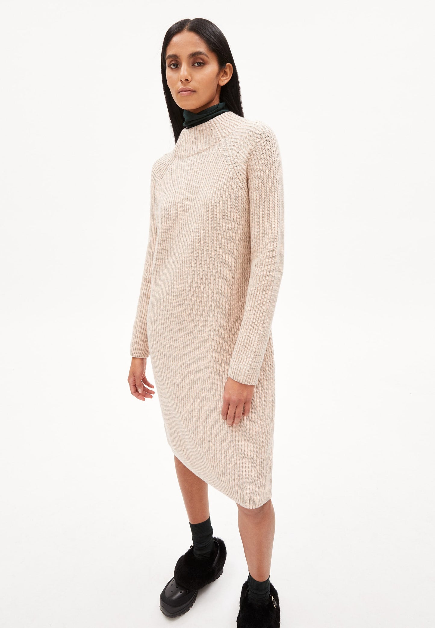 Robe pull caramel en coton et laine bio - millaana light caramel melange