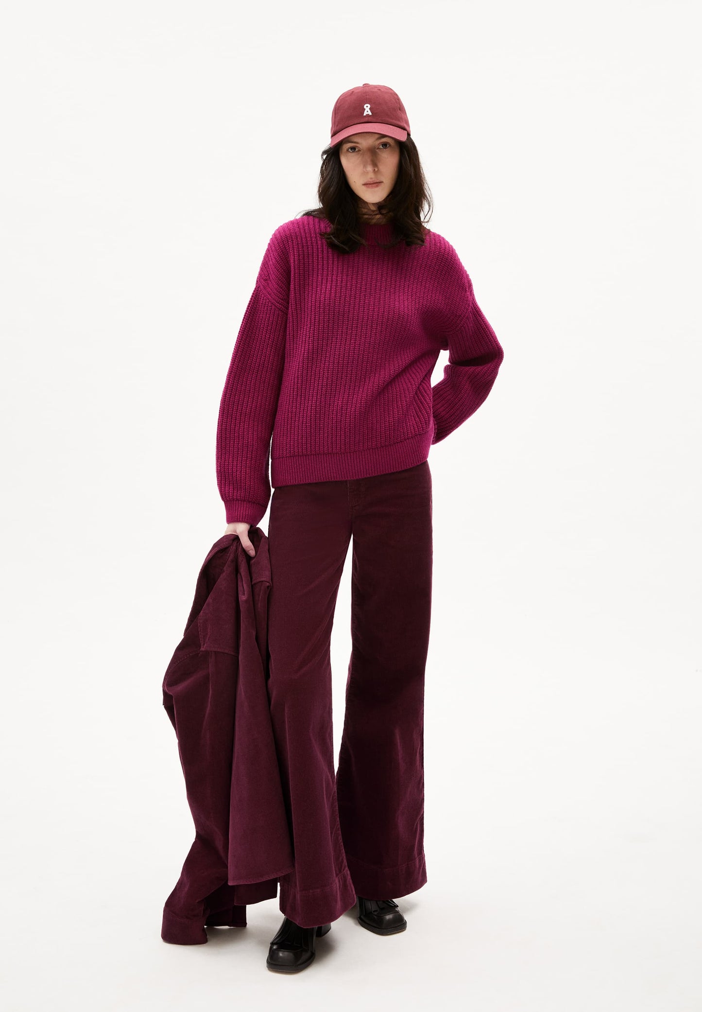 Pull en laine et coton biologique | rouge "miyaar solid - cherry juice"
