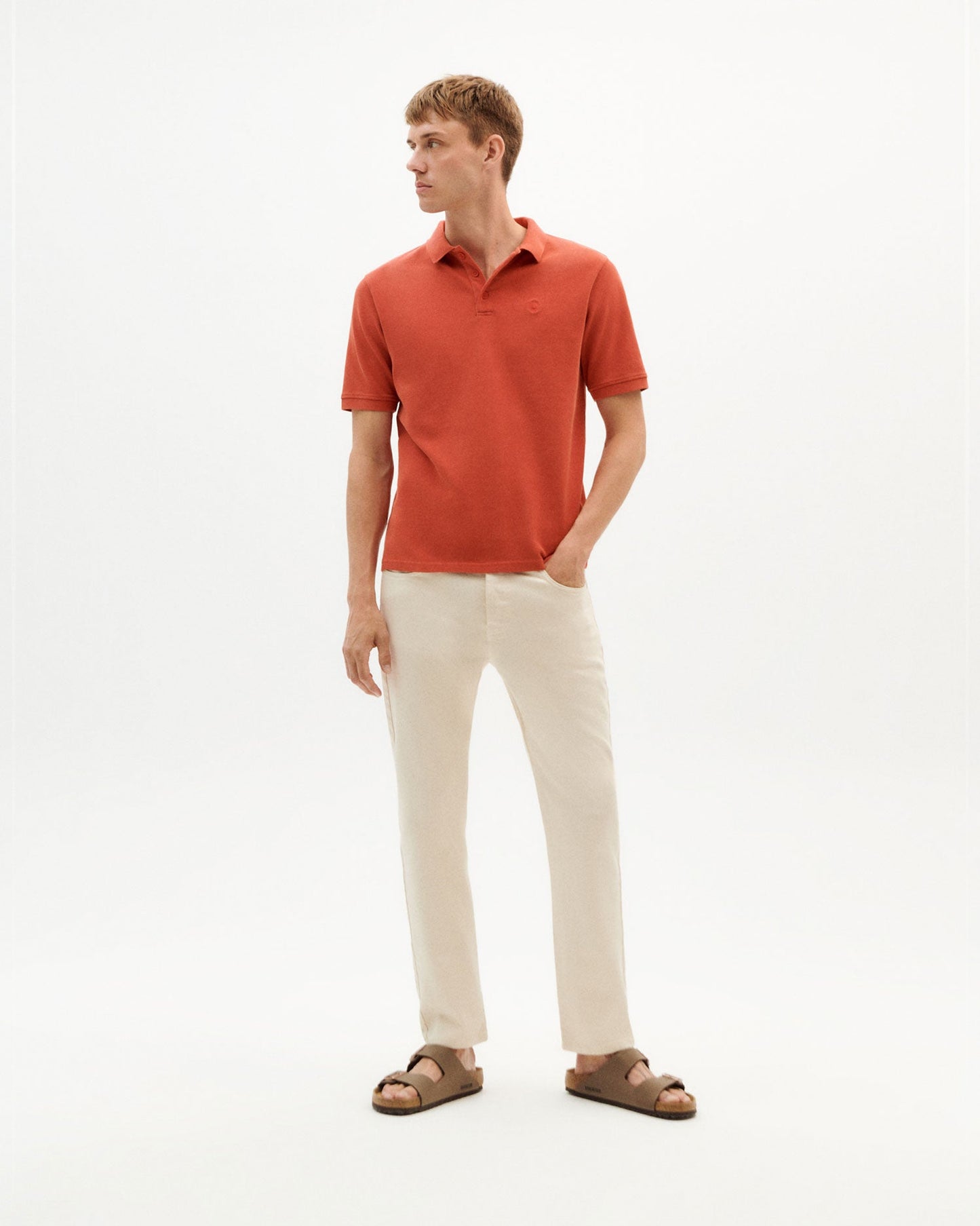 Polo rouge orangé en coton bio - crimson sun polo