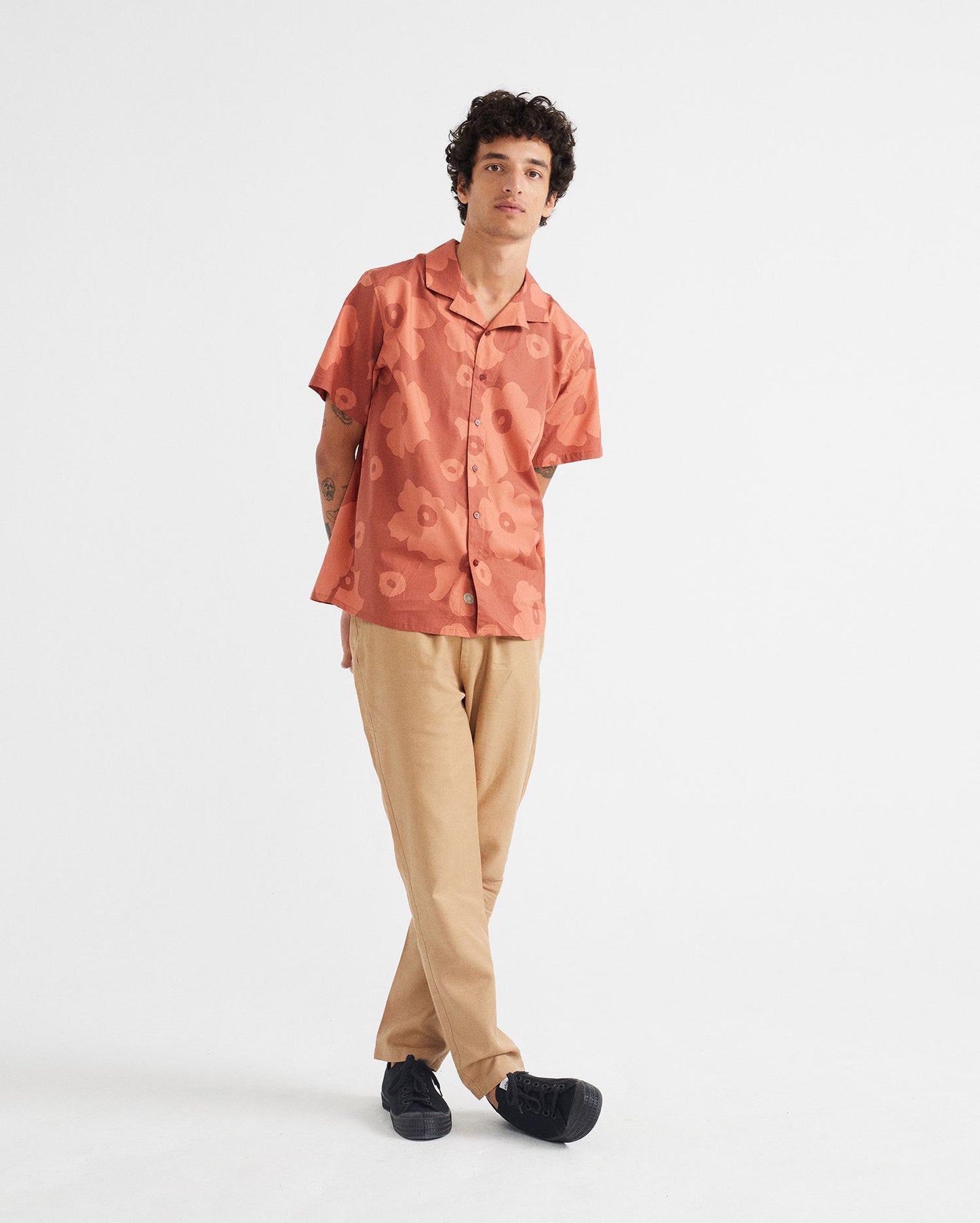 Chemise imprimé orange en coton bio et tencel - Leo