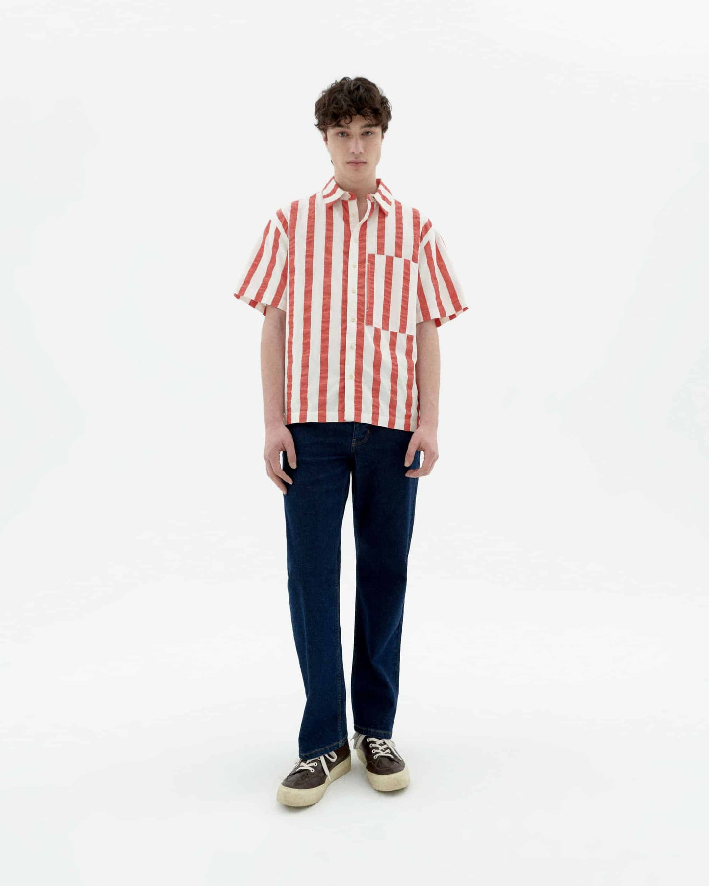 Chemise en coton bio | rayé "Red maxi stripes kurt shirt"