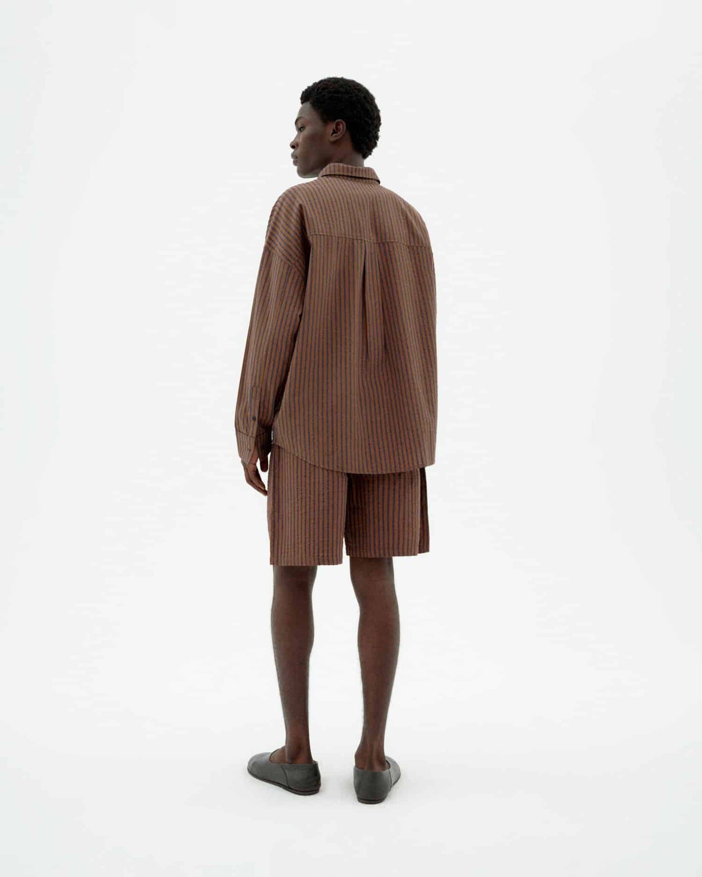 Short en coton bio | marron "Brown stripes henry shorts"