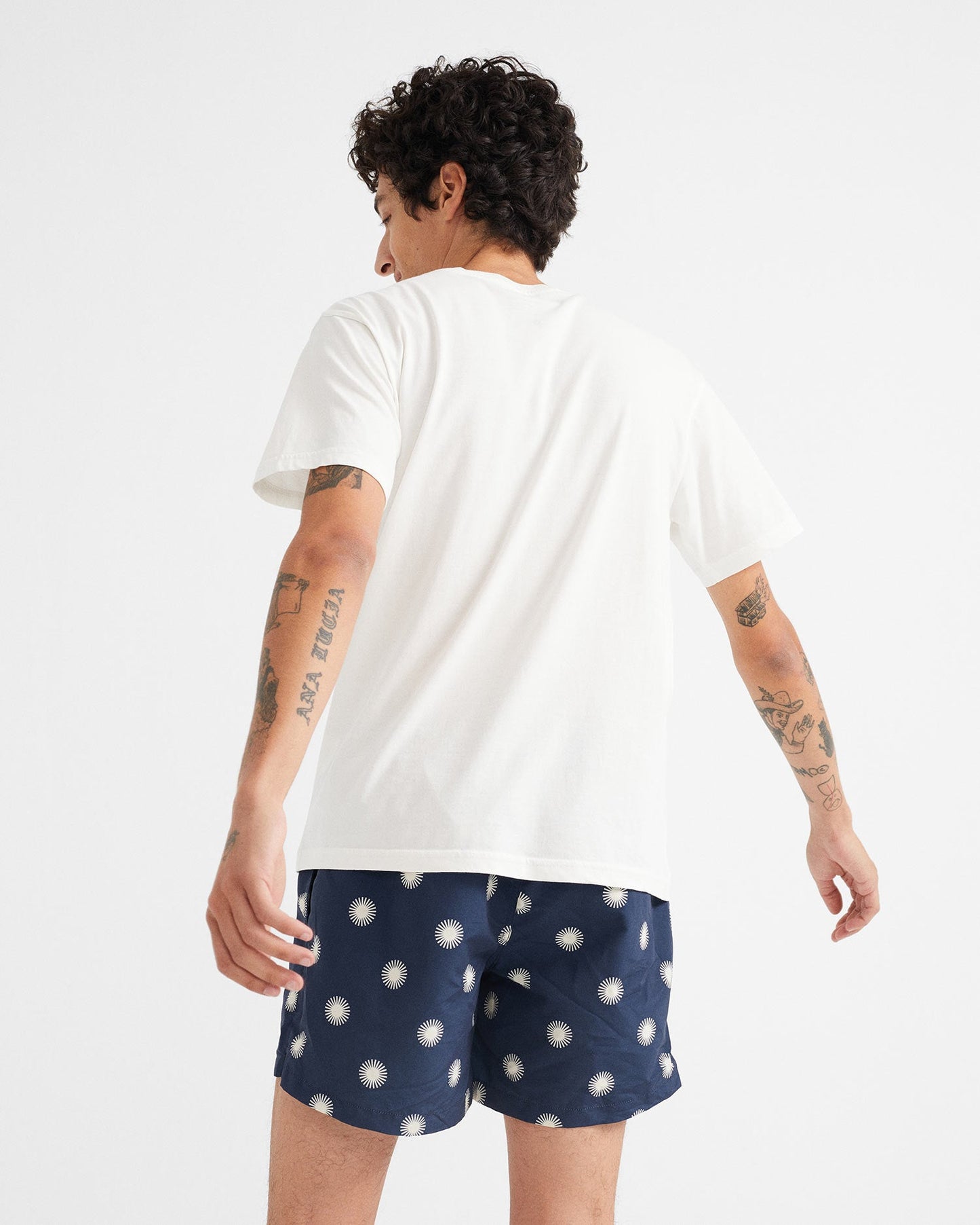 Short de bain bleu marine à imprimés blancs en polyester recyclé - Soles
