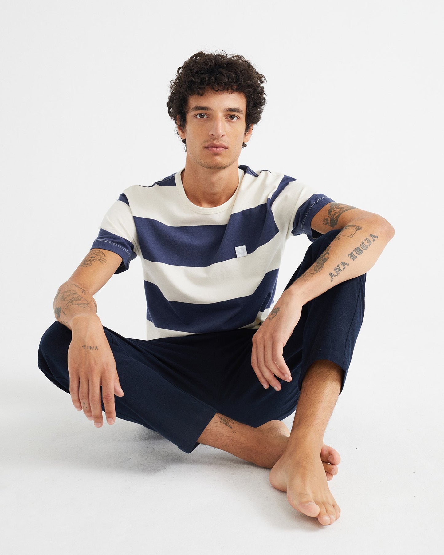 T-shirt rayé blanc et marine en coton bio