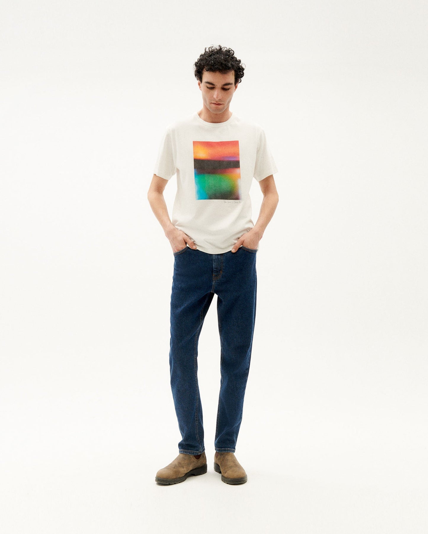 T-shirt blanc imprimé en coton bio - blurred t-shirt snow white
